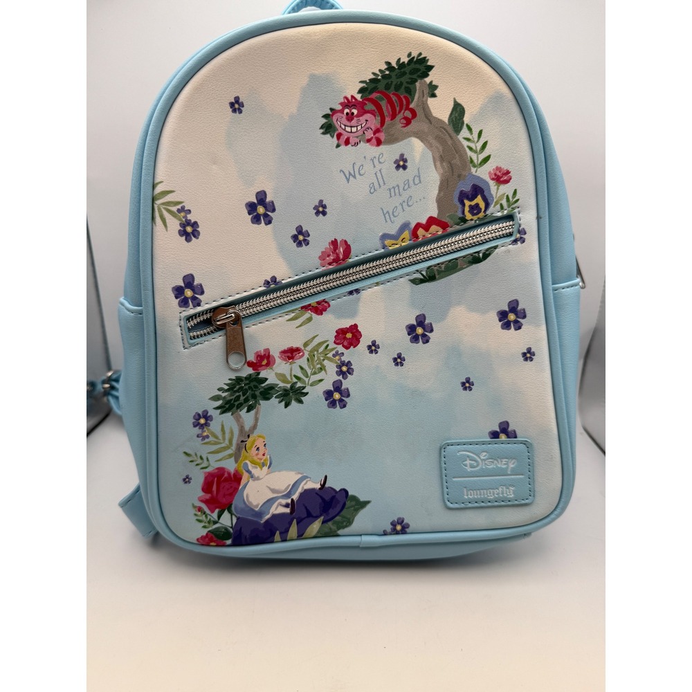 Disney Loungefly Alice in Wonderland We're All Mad Here Mini Backpack Blue